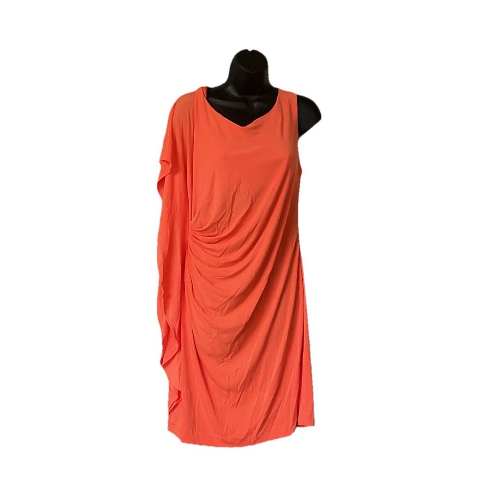 Vtg Calvin Klein Dress Orange Ruffled‎ Bodycon Cinched Rouched Cocktail Dress